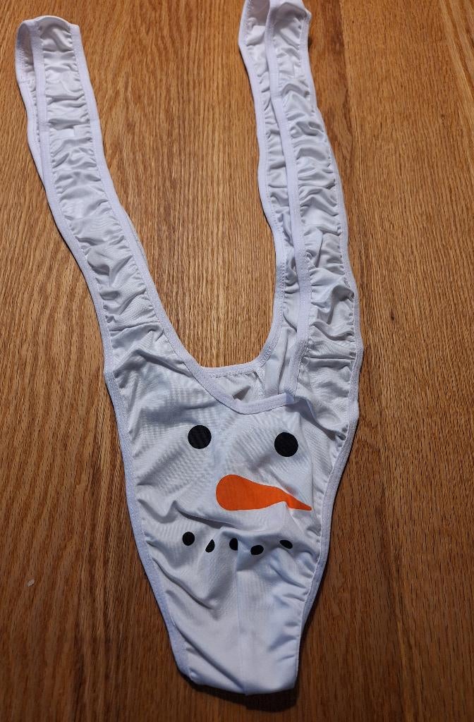 sneeuwpop mankini, Kleding | Heren, Badmode en Zwemkleding, Zwemslip, Overige maten, Wit, Ophalen of Verzenden