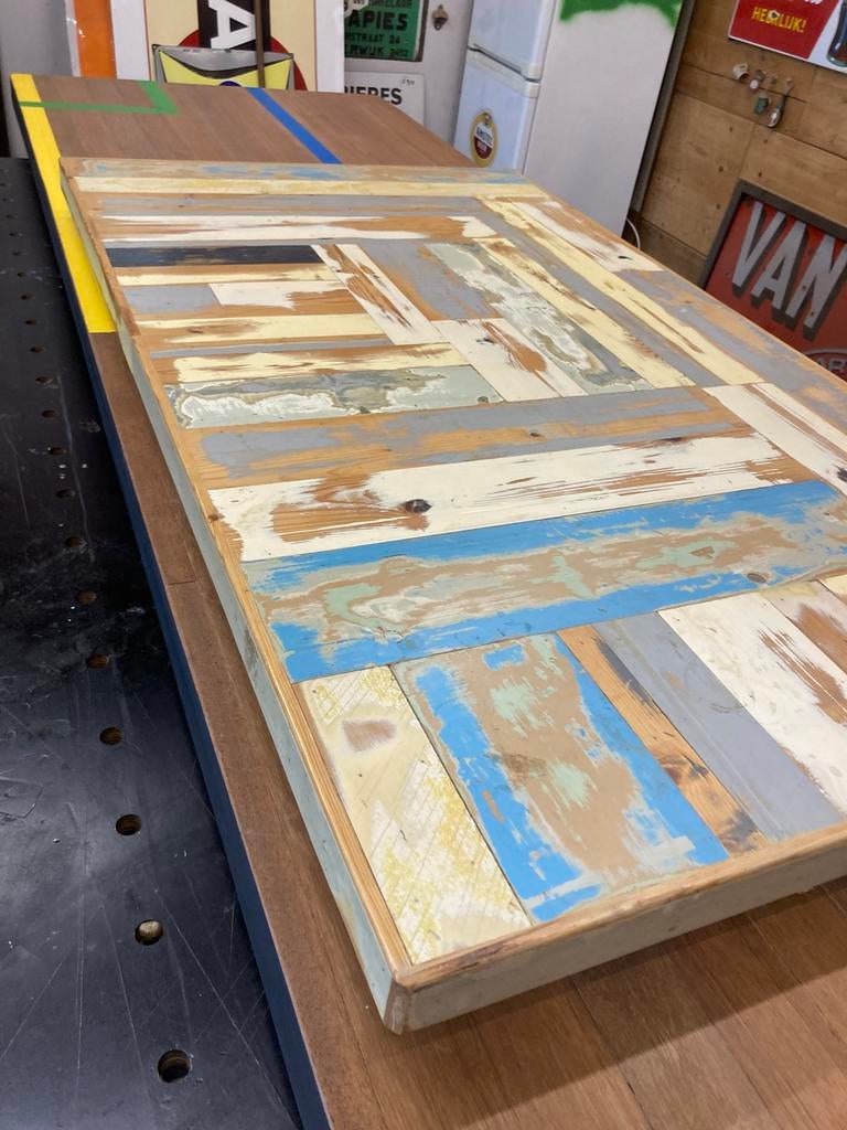 Tafel van sloophout., 200 cm of meer, Ophalen of Verzenden, Zo goed als nieuw, Vijf personen of meer