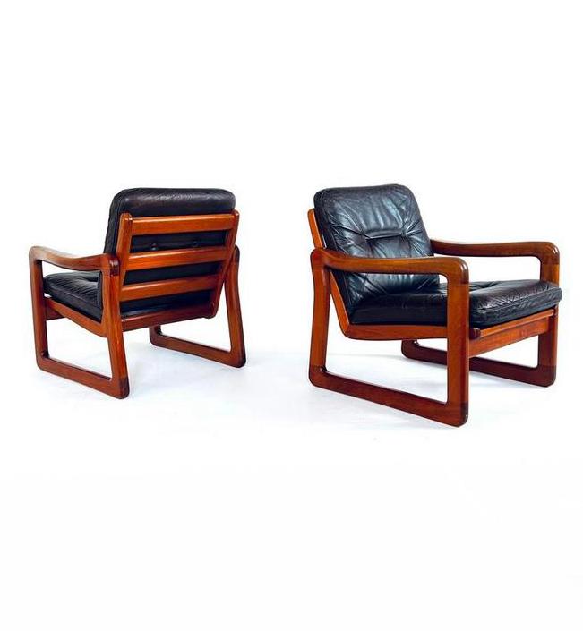 Set van 2 vintage fauteuils, EMC Furniture ‘70, Twee, Hout, Ophalen of Verzenden, Zo goed als nieuw