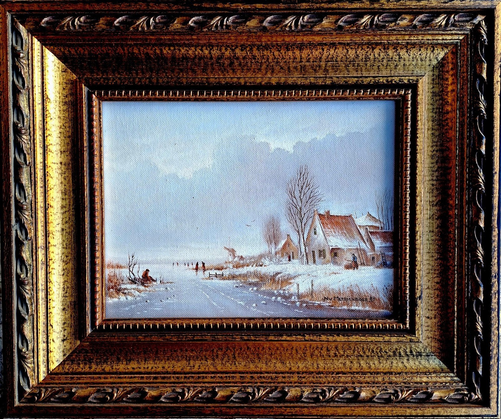 Winterlandschap, Doek, Ophalen of Verzenden, Landschap, Olieverf