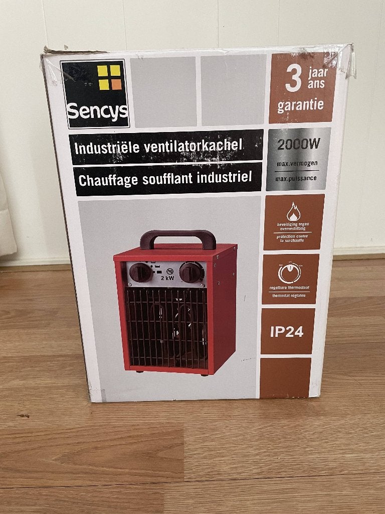 Industriele ventilatiekachel 2kW, Doe-het-zelf en Verbouw, Verwarming en Radiatoren, Zo goed als nieuw, Kachel, 200 tot 500 watt