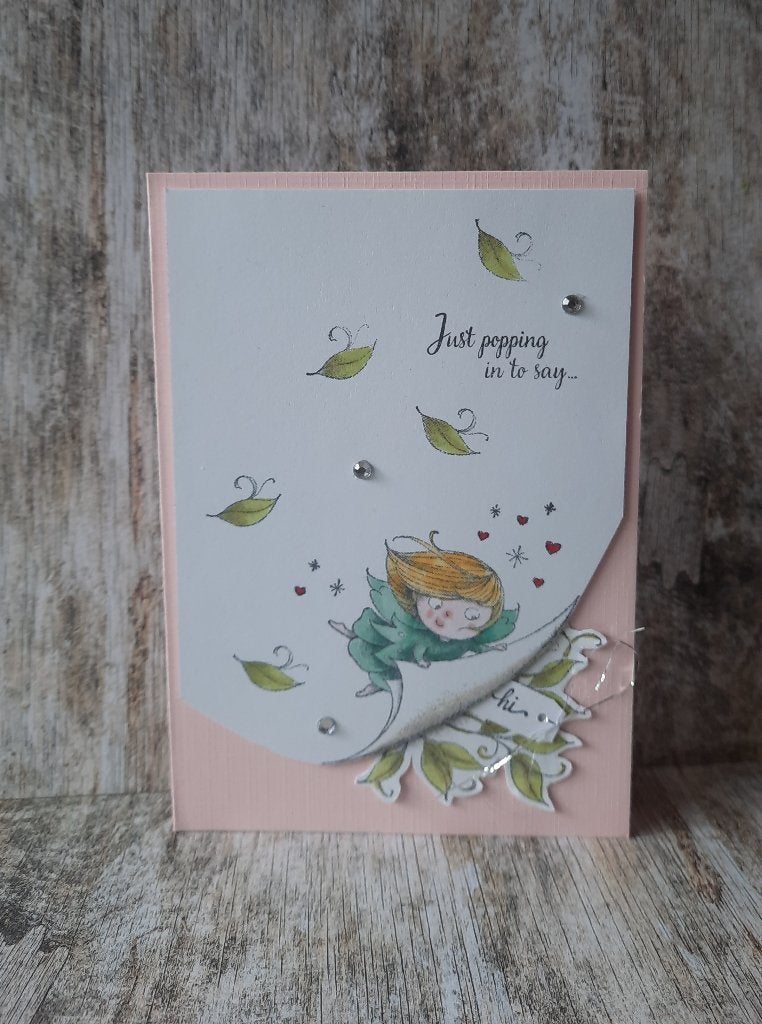 gestempelde kaart, Just popping in to say hi, elfje, Ophalen of Verzenden, Zo goed als nieuw, Overige thema's