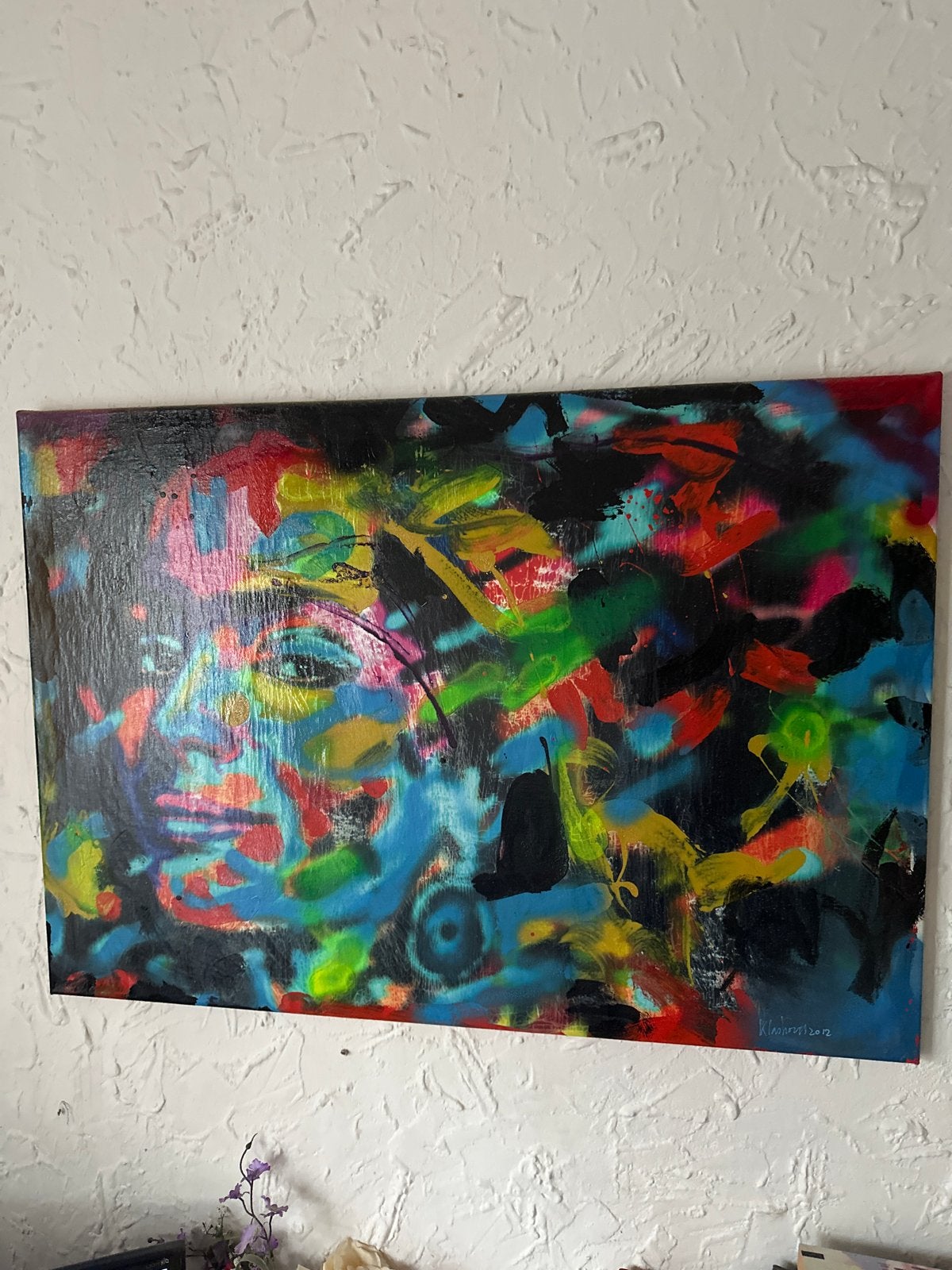 Abstract Schilderij - Peter Klashorst, Ophalen, Gesigneerd, Gemengde techniek, Portret
