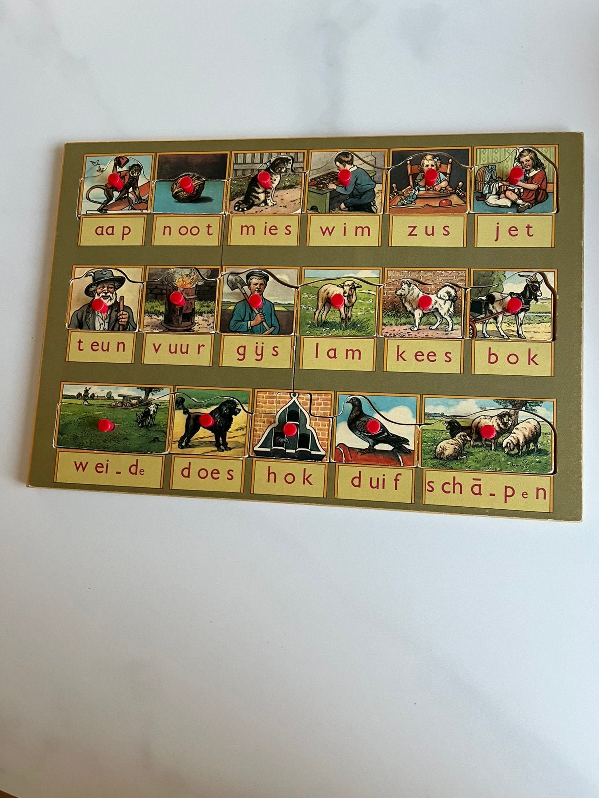 Nostalgie, houten puzzel aap noot mies, Ophalen of Verzenden