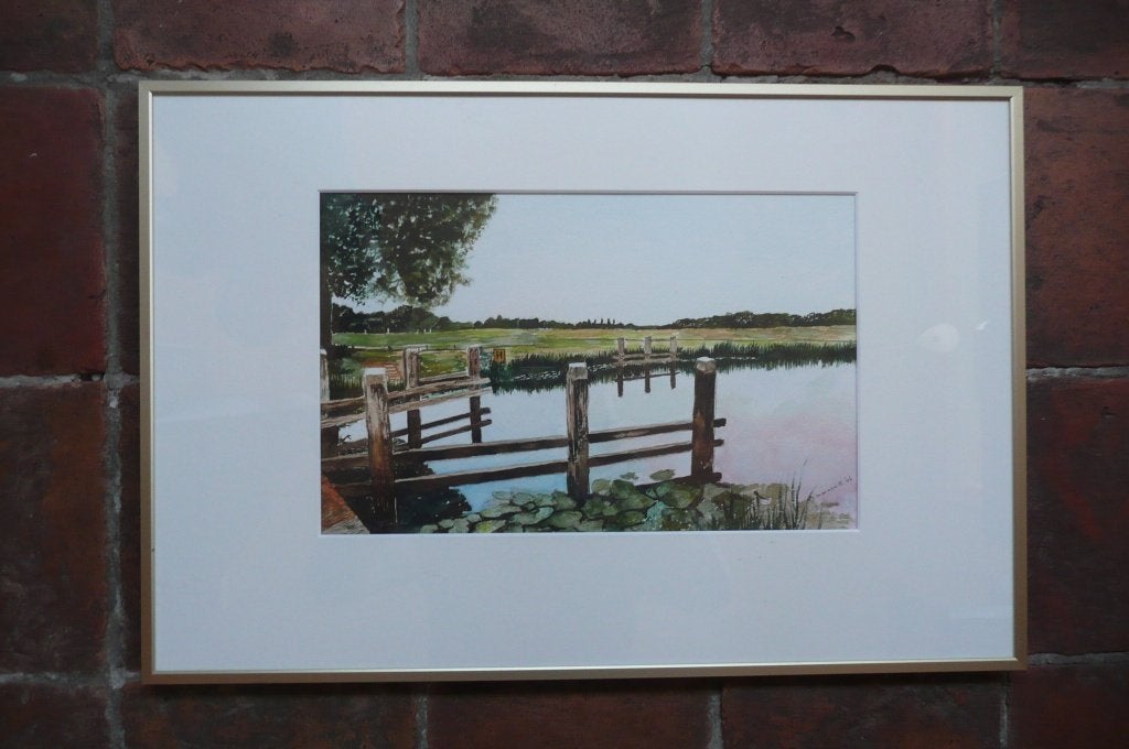 Schilderij waterpartij Marianne Bergwerff 1986, Ophalen, Origineel werk, Landschap