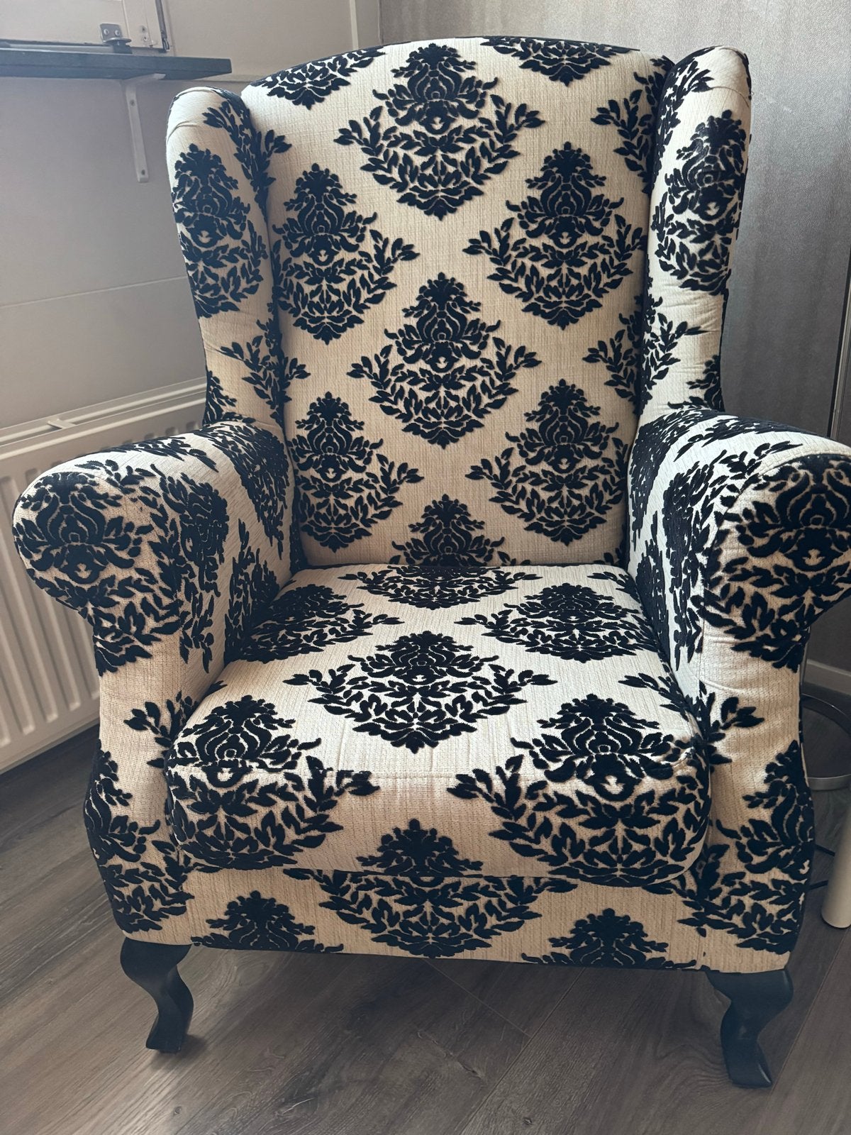 Stijlvolle fauteuil met barokprint, Ophalen, Gebruikt, 75 tot 100 cm, Stof