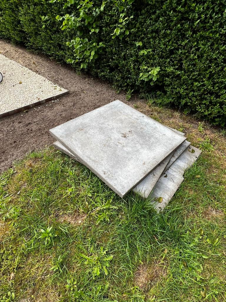 4 grote terrastegels 1x1 meter gratis af te halen, Ophalen of Verzenden, Gebruikt, Grijs