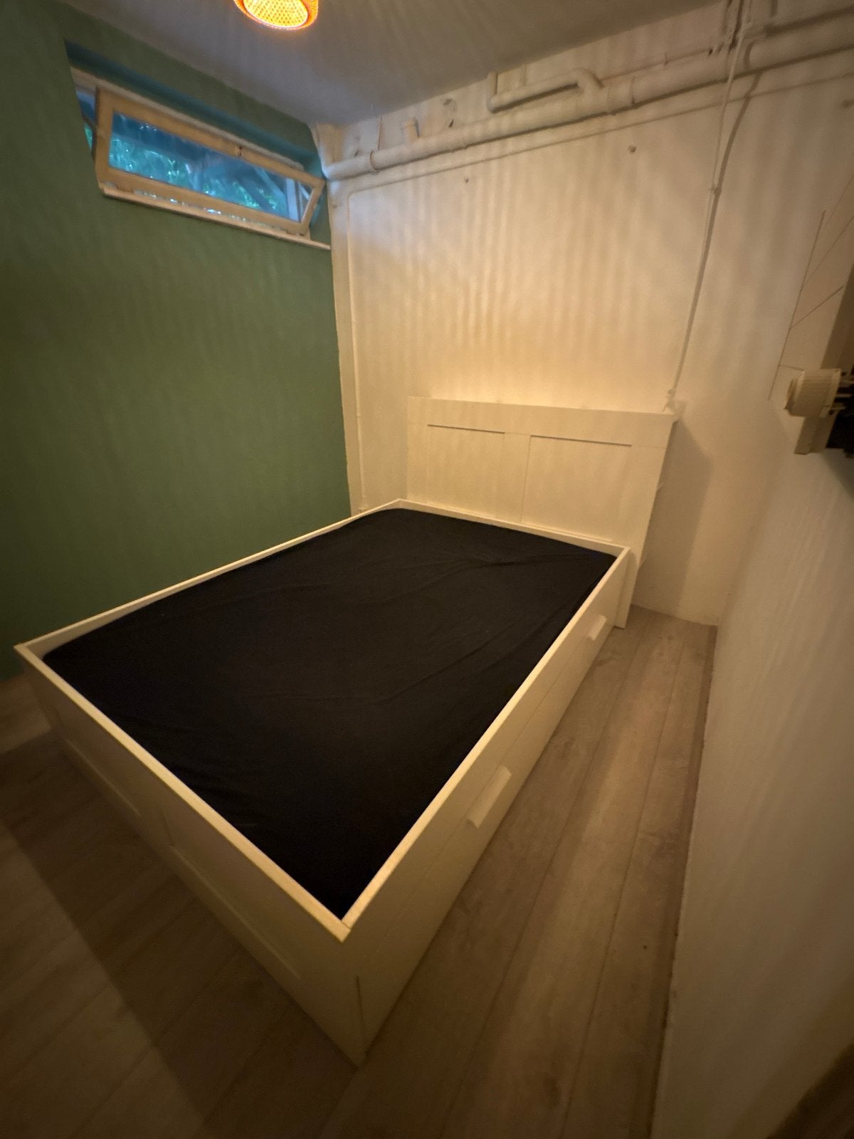 Tweepersoonsbed met opberglades+ lattenbodem+hoofdbord, Ophalen, Gebruikt, Wit, Tweepersoons