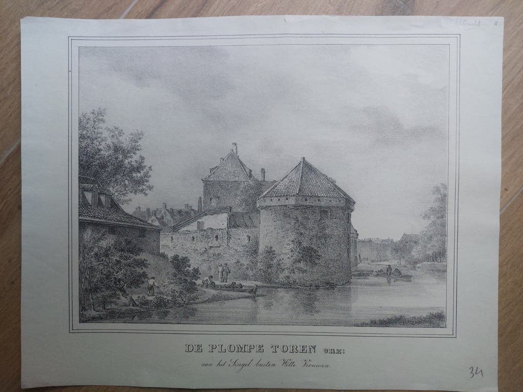 11 Plompe Toren buiten Witte Vrouwen Utrecht Steendruk 1830, Ophalen of Verzenden