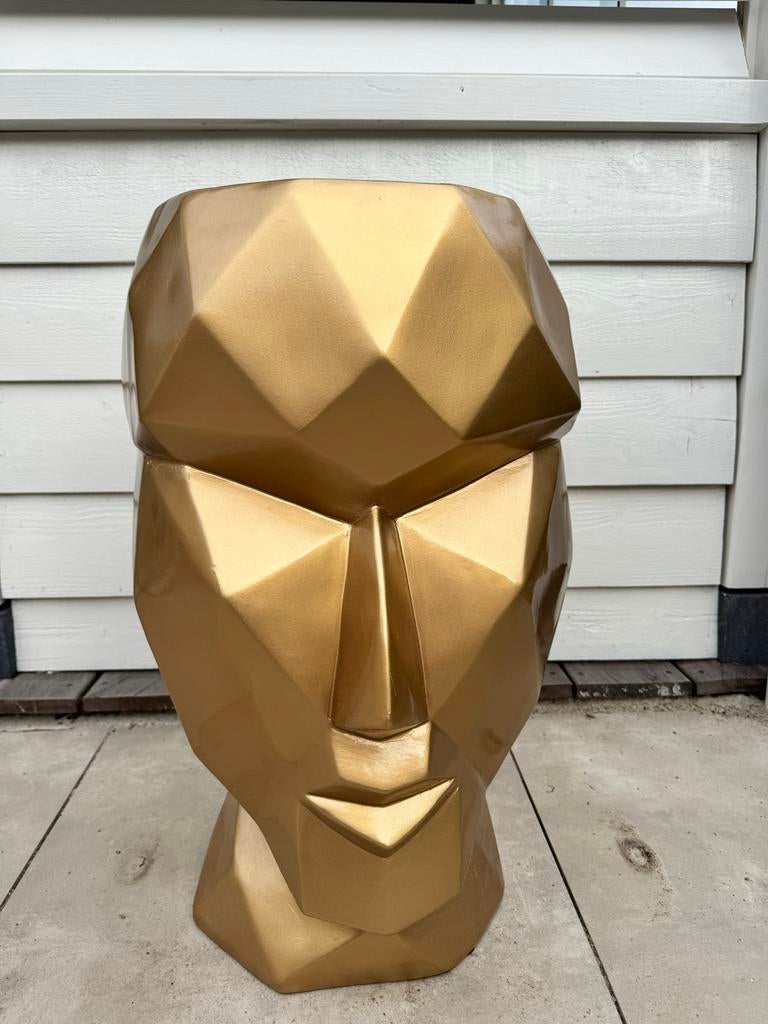 Unieke gouden Geometrische Bloempot - Hoofd Design, Tuin en Terras, Bloempotten, Kunststof, Binnen, Zo goed als nieuw, Overige vormen