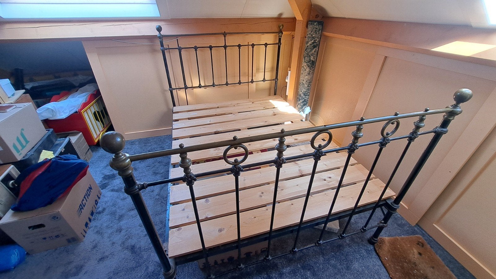 Antiek ijzeren bedframe, Ophalen, Gebruikt, Zwart, Tweepersoons