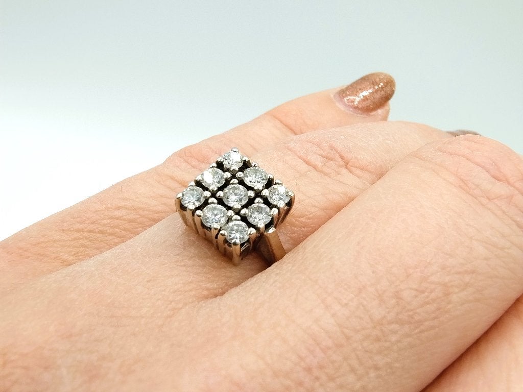 Witgouden ring bezet met 9 diamanten, ca. 0.90ct, 17 mm, Sieraden, Tassen en Uiterlijk, Ringen, Info@zilverwebsite.nl, Verzenden