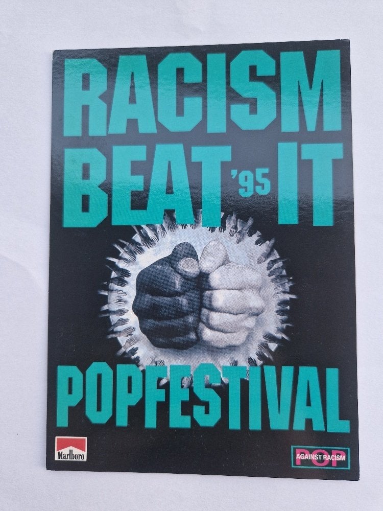 Oud Boomerang kaart 1995 Racism Beat it Popfestival, Verzenden, 1980 tot heden, Ongelopen, Cultuur en Media