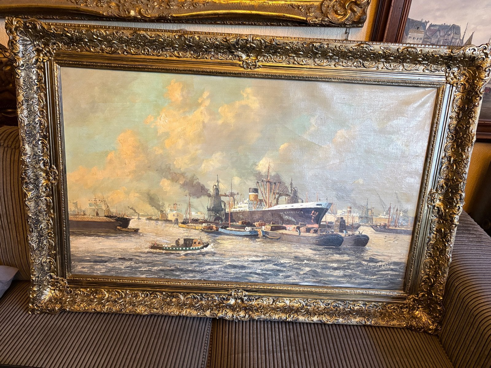 Olieverfschilderij Rotterdamse Haven door Adri Verveen, Ophalen, Maritiem / water, Doek, Olieverf