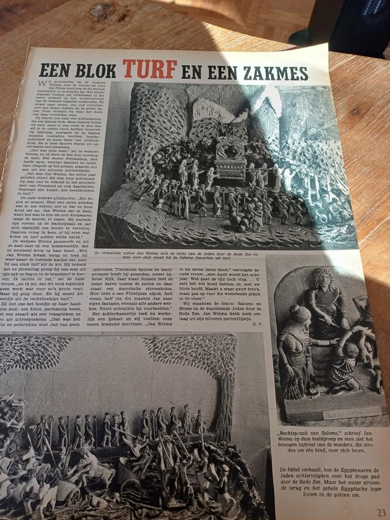Artikel over Weima in Oudega beeldhouwen in turf 1951, Ophalen of Verzenden, 1940 tot 1960