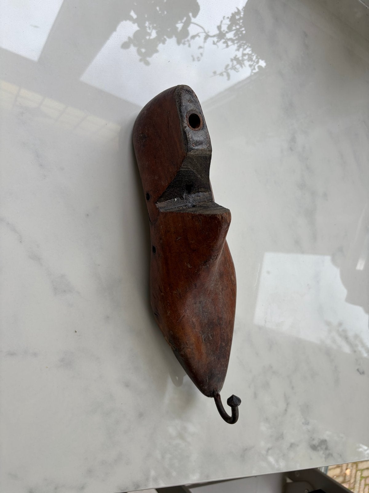 Oude schoenleest met haak - 32cm hoog, 10cm breed, Antiek en Kunst, Ophalen