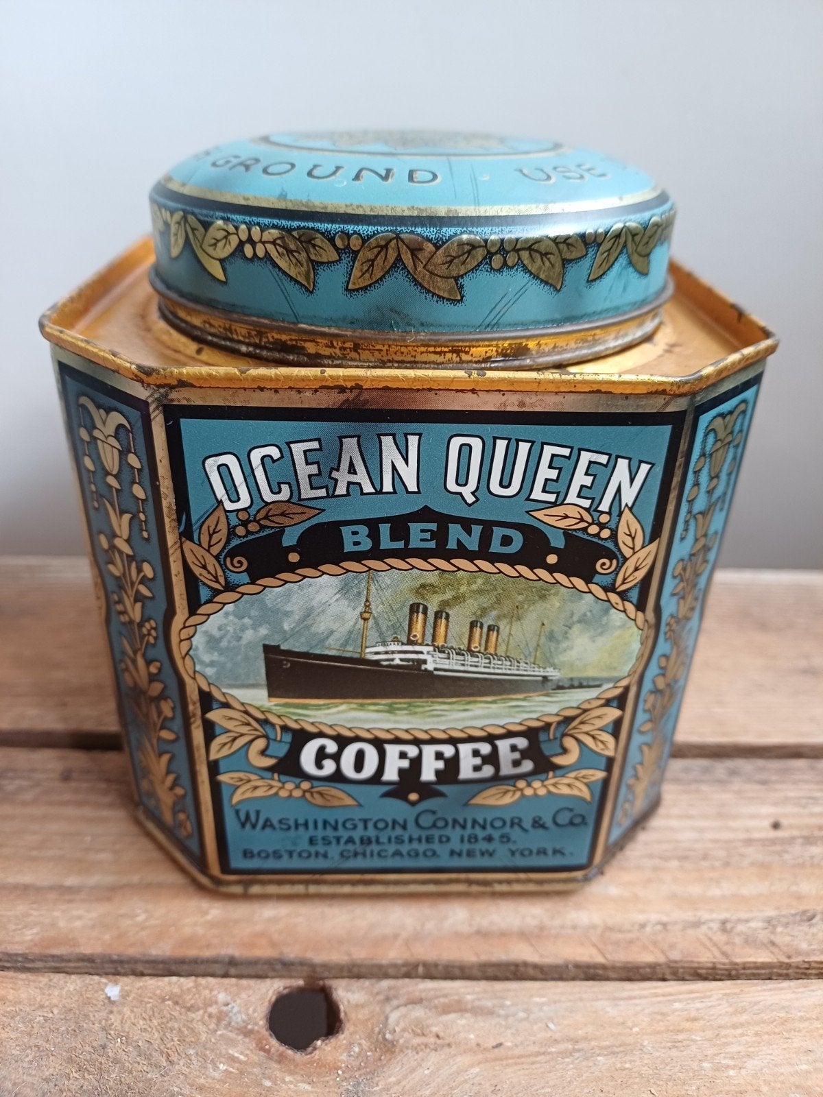 vintage Daher koffieblik "Ocean Queen Blend", Ophalen of Verzenden, Gebruikt, Koffie, Overige merken