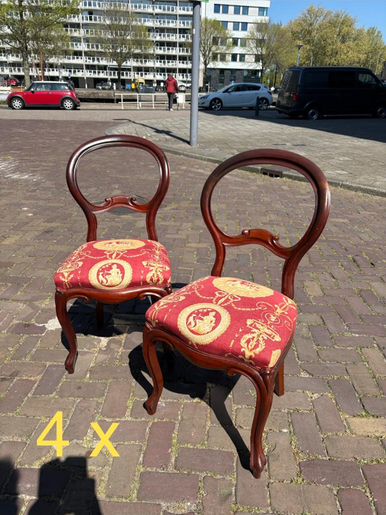 4 Antieke Biedermeier Eetkamer Eettafel Stoelen, Ophalen