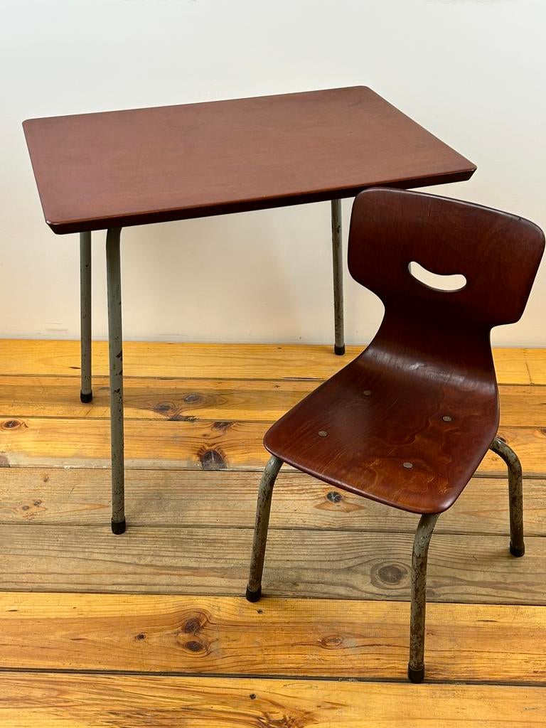 Vintage kinder Schooltafel en Stoel Galvanitas Werzalit, Ophalen, Zo goed als nieuw, Tafel(s) en Stoel(en)