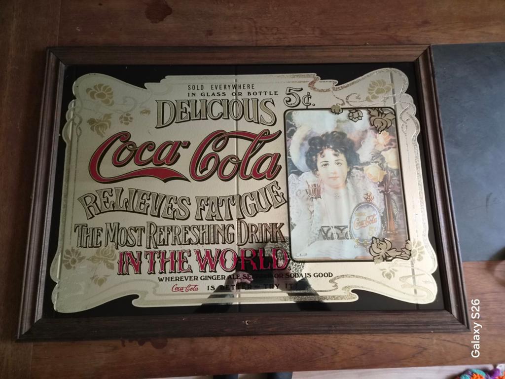 Antieke oude Coca cola spiegel, Ophalen, Rechthoekig, 50 tot 100 cm, Minder dan 100 cm