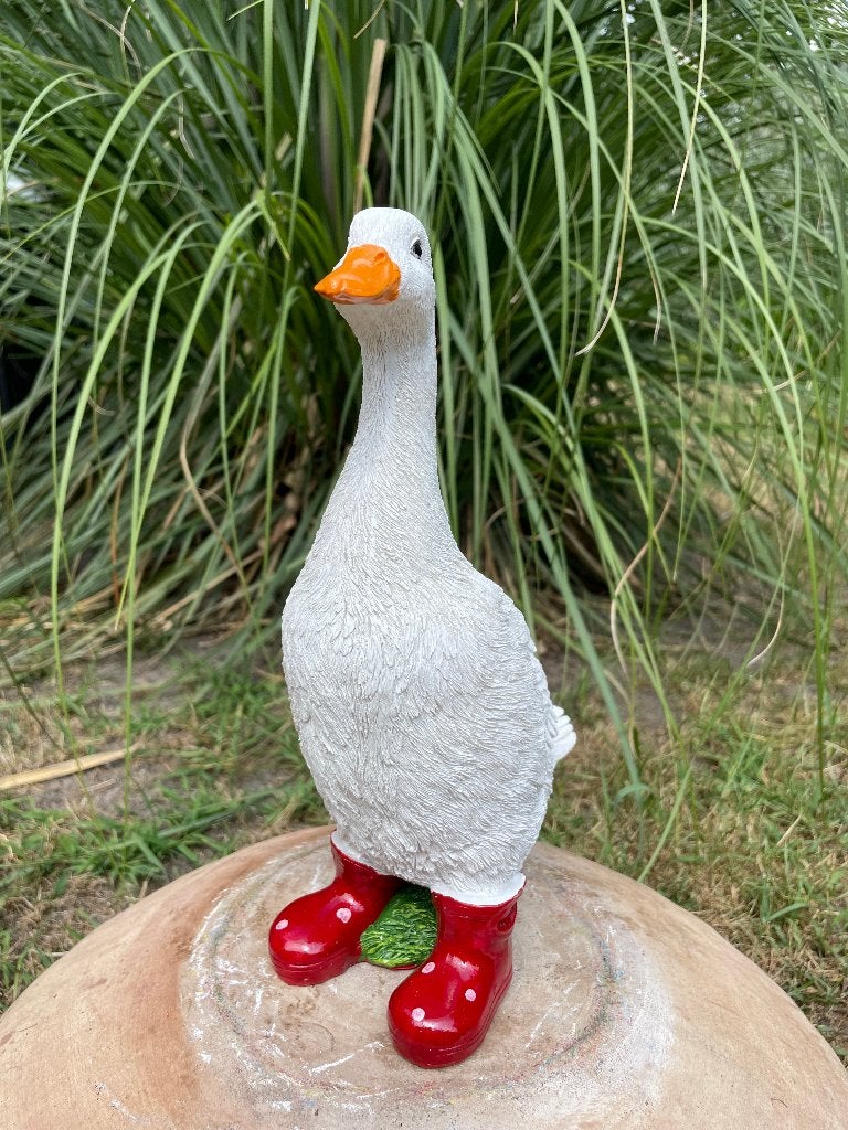 Gans laarsjes Rood, tuin, vijver, kado 30cm, Ophalen of Verzenden, Nieuw, Kunststof, Dierenbeeld