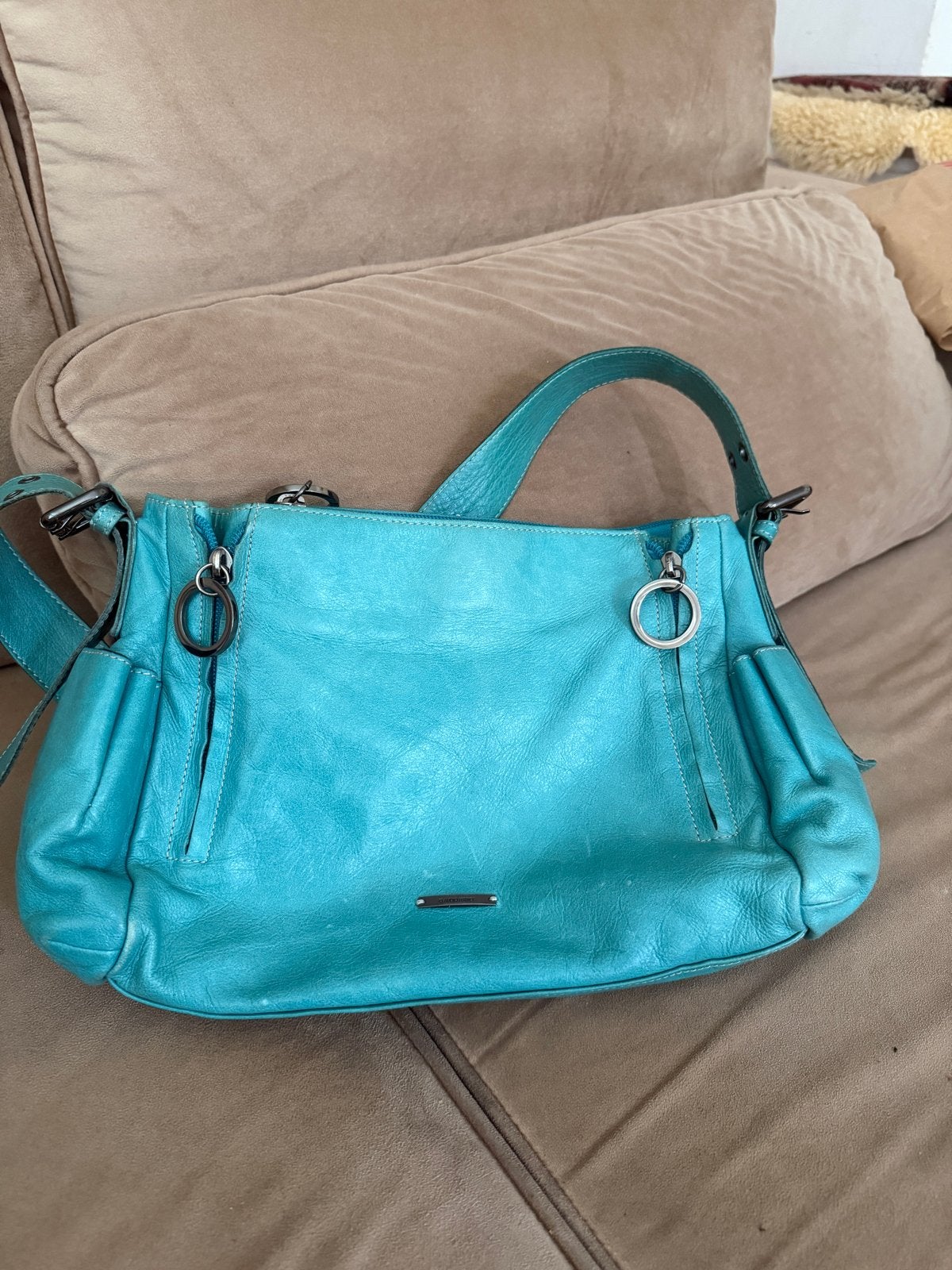 Claudio Ferrici Leren Handtas - Turquoise, Ophalen of Verzenden, Gebruikt, Overige kleuren, Handtas