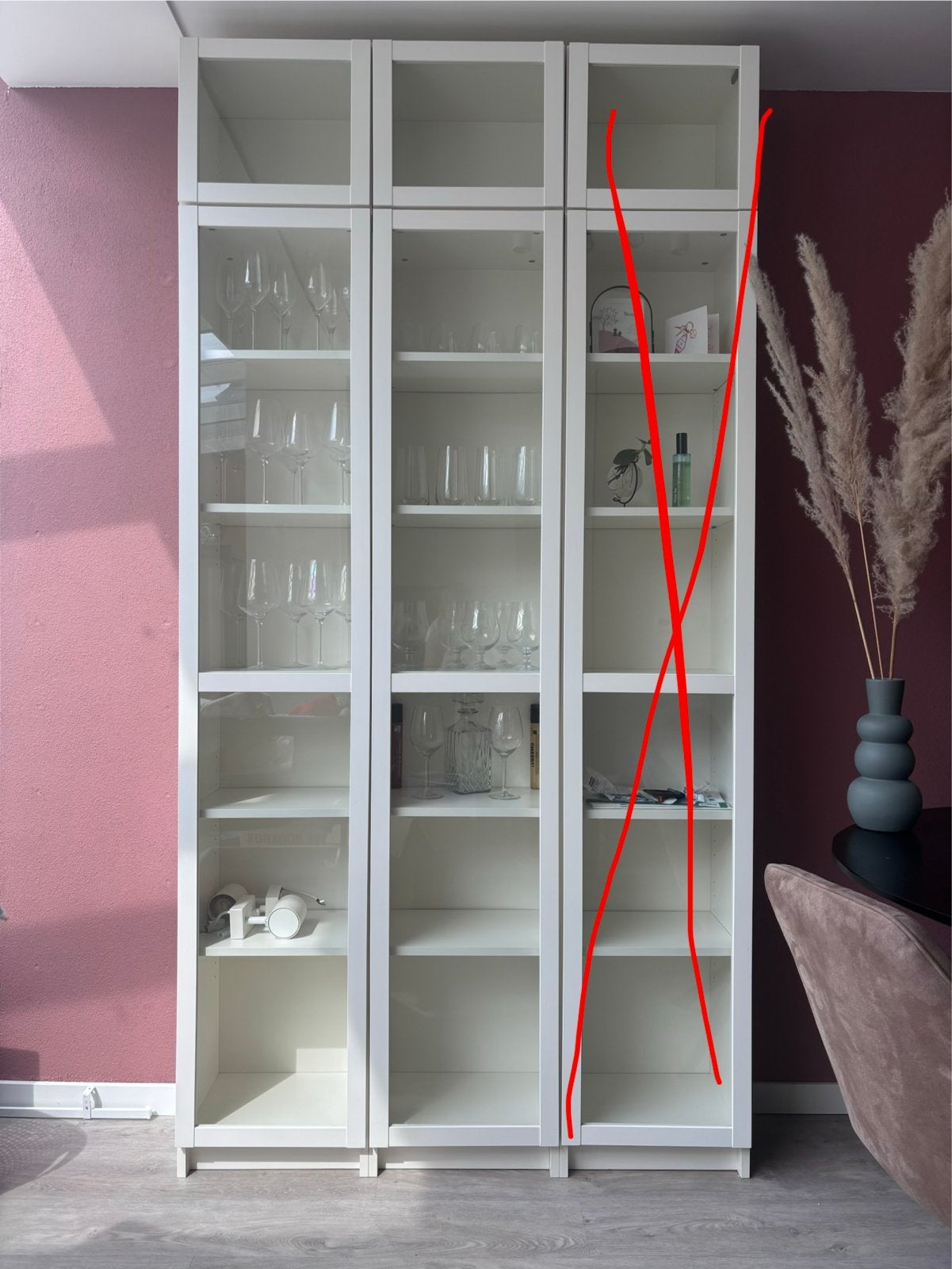 2 witte IKEA BILLY boekenkasten met opzetstuk en glazen deur, Ophalen, Minder dan 50 cm, Gebruikt, 200 cm of meer