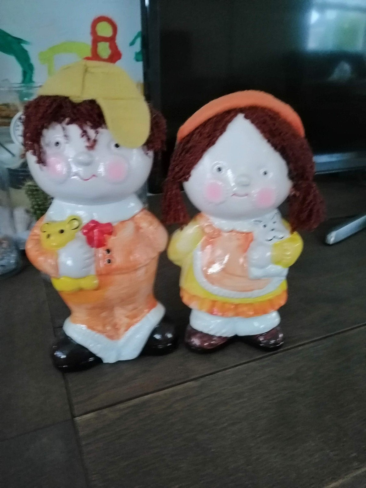 Leuke vintage set spaarpotten jongen en meisje, Ophalen of Verzenden, Steen, Aardewerk of Keramiek, Overige thema's