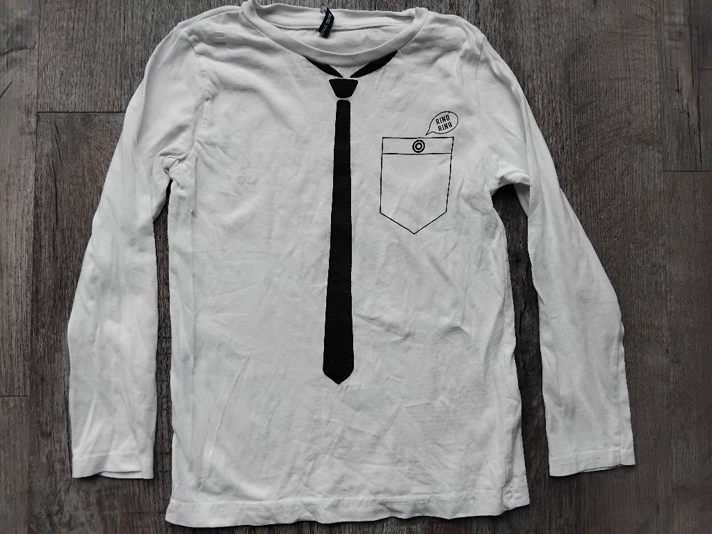 Hema longsleeve wit stropdas zwart maat 110 / 116 T-shirt, Ophalen of Verzenden, Zo goed als nieuw, Shirt of Longsleeve, Hema
