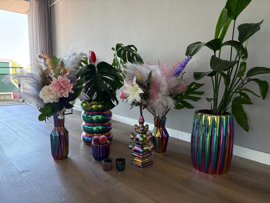 Prachtige olie-look decoratieset - Vazen en potten, Huis en Inrichting, Woonaccessoires | Vazen, Ophalen, Zo goed als nieuw, Overige kleuren