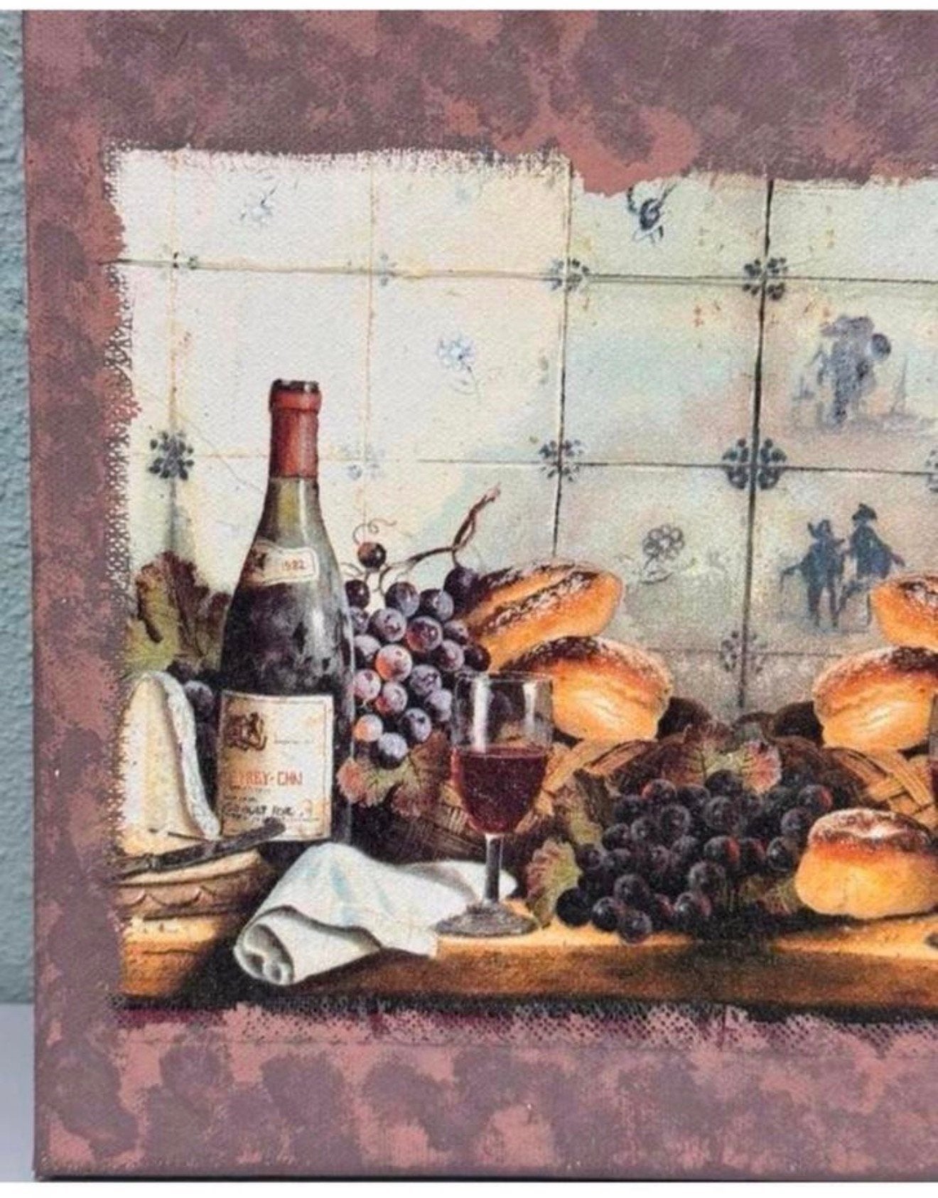 Klassiek Schilderij canvas Delfts blauwe tegels brood wijn, Ophalen of Verzenden