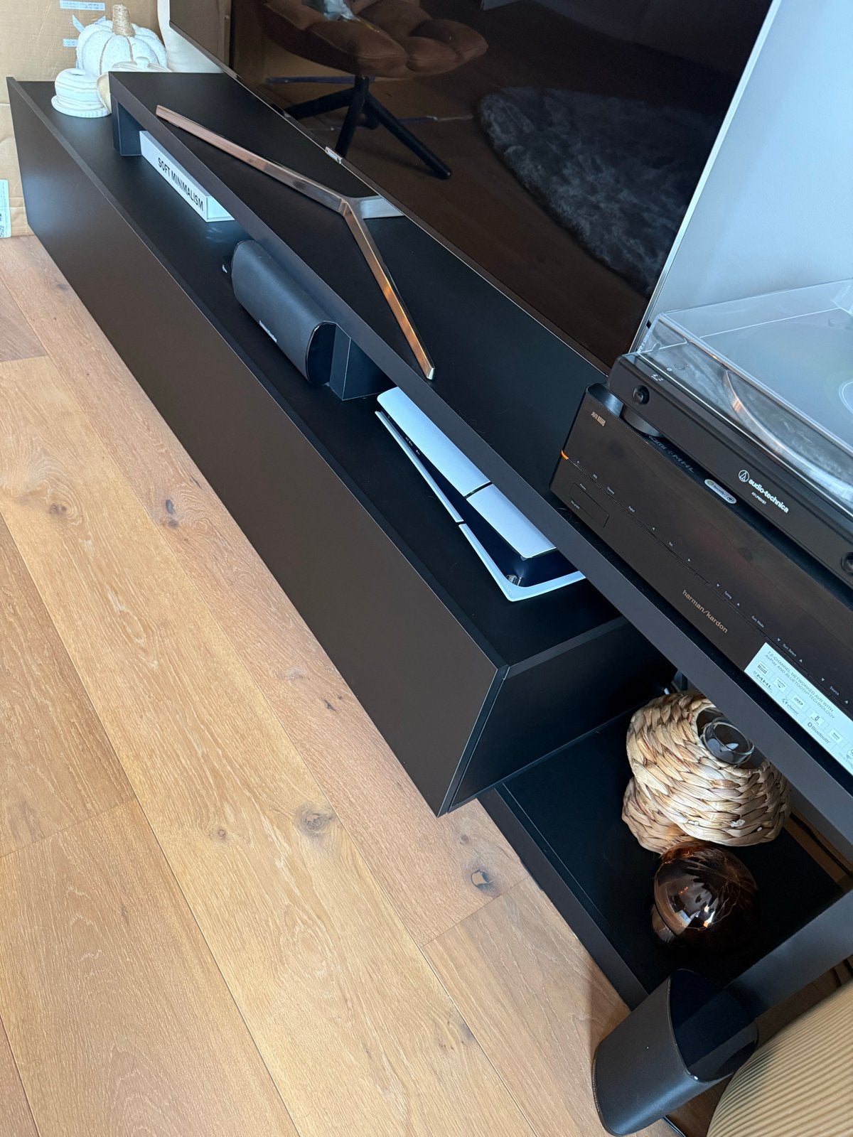 Zwart TV-meubel met opbergruimte, Ophalen, Overige materialen, Zo goed als nieuw, 200 cm of meer