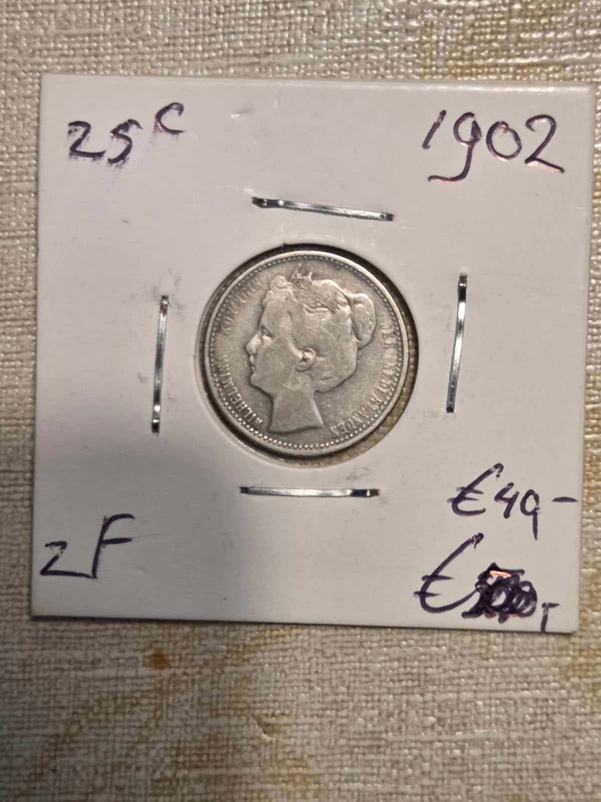 Zilveren 25 Cent Koningin Wilhelmina 1902, Zilver, 25 cent, Ophalen of Verzenden, Koningin Wilhelmina