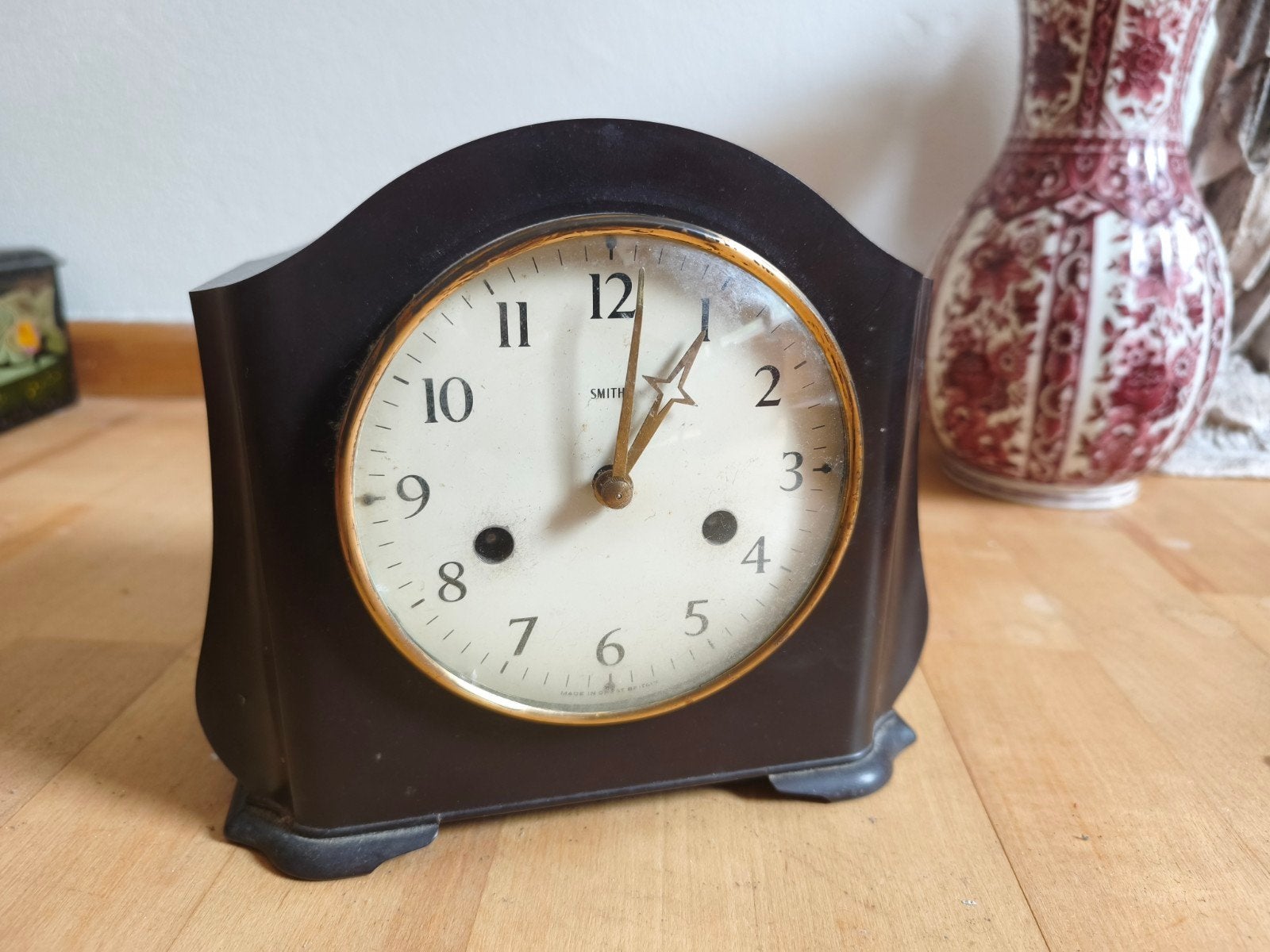 Antieke Smiths Schouwklok - Klassieke Houten Mantelklok, Antiek en Kunst, Ophalen