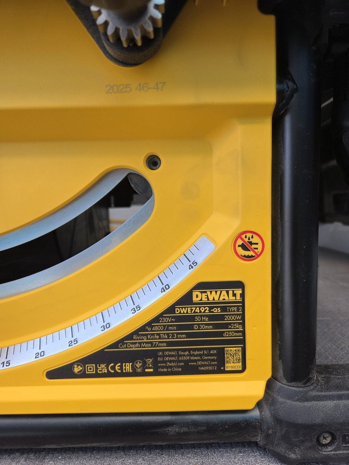 Dewalt DWE7492 Tafelzaag - 2000W, 77mm zaagdiepte, Ophalen, Cirkelzaag, 70 mm of meer, Zo goed als nieuw
