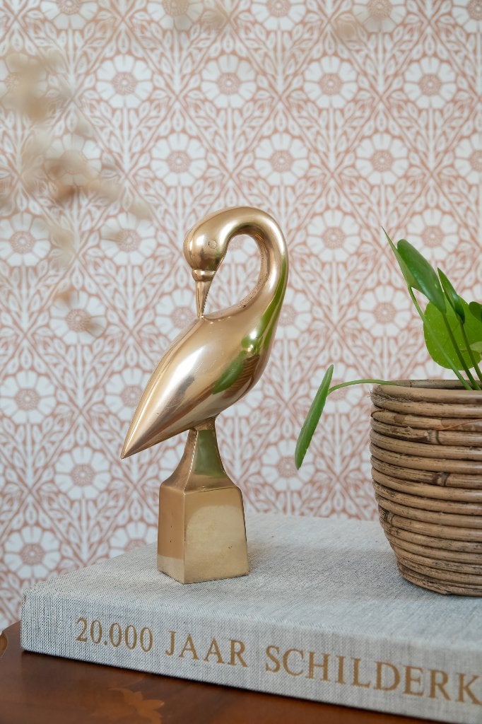 Vintage messing reiger flamingo ooievaar beeld, Ophalen of Verzenden, Gebruikt, Dier