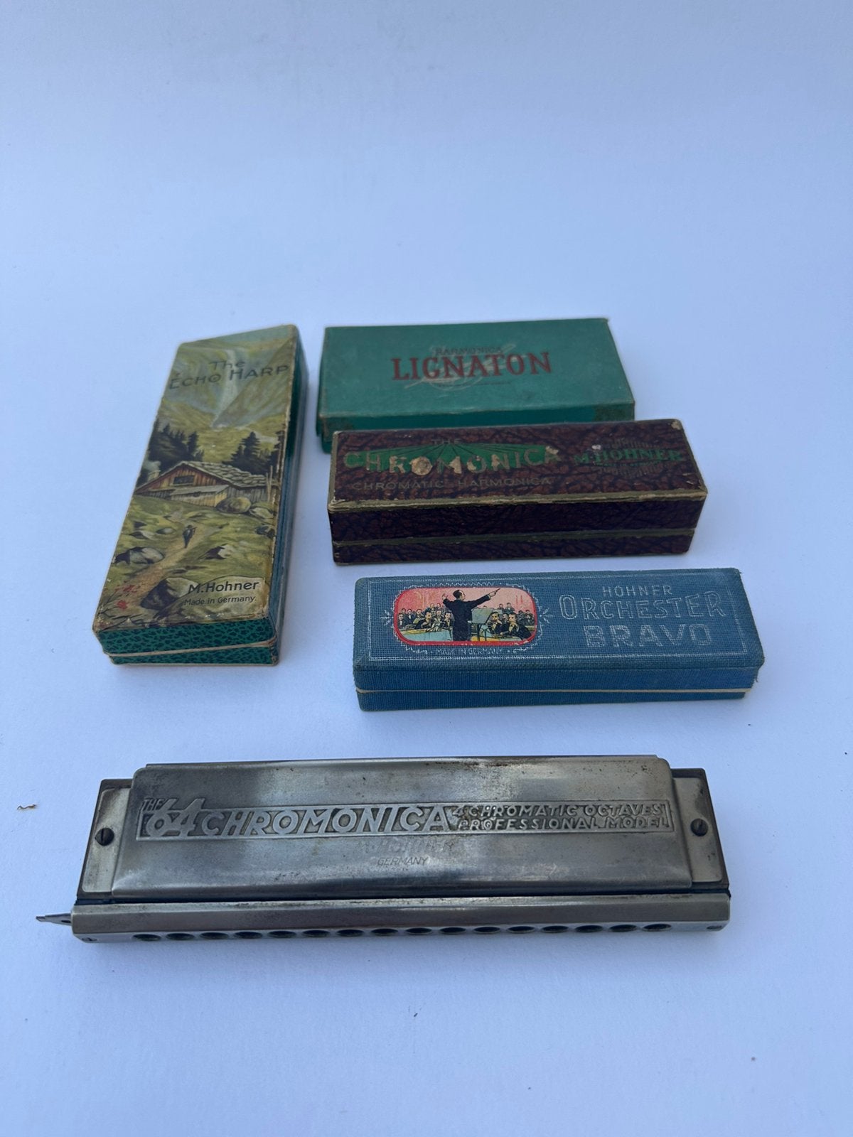 5 oude Mondharmonica's 4 x M.Hohner, Gebruikt, Overige typen, Chromatisch, Ophalen of Verzenden