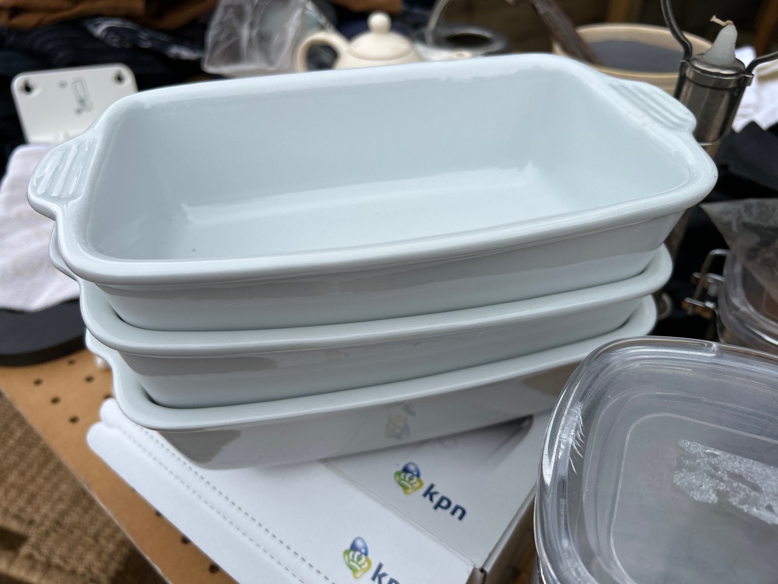 Set van 3 witte ovenschaaltjes - Le Creuset stijl, Overige typen, Ophalen of Verzenden, Zo goed als nieuw, Steen/keramiek