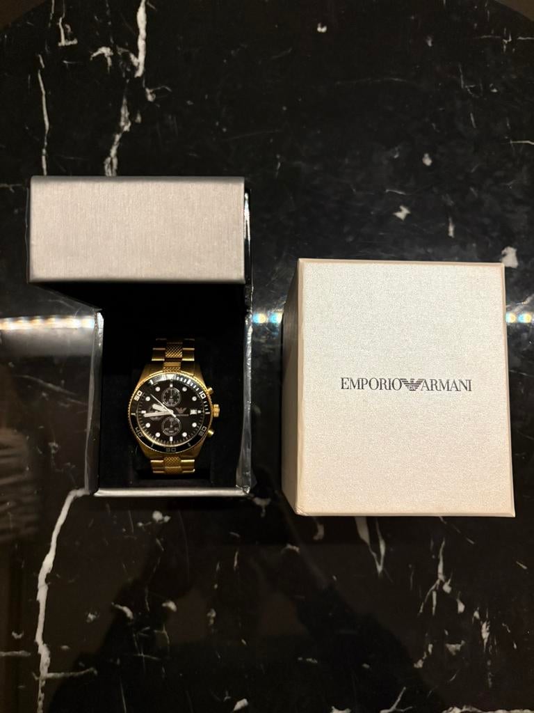 emporio armani herenhorloge goud/zwart, Sieraden, Tassen en Uiterlijk, Horloges | Heren, Ophalen of Verzenden, Gebruikt, Polshorloge