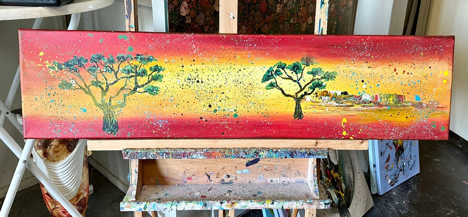 Gena G.- Afrika Sunset- Handgeschilderd- Uniek, Ophalen of Verzenden