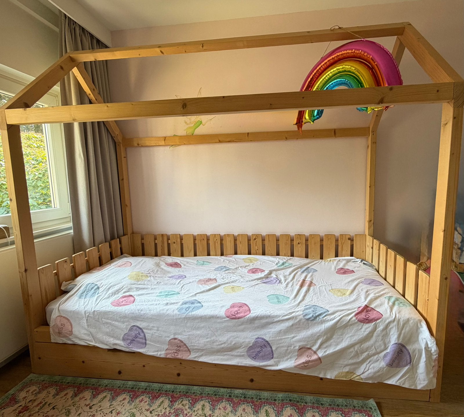 Kinderbed (matrasmaat 90x200) met bedlade, Ophalen, 85 tot 100 cm, Zo goed als nieuw, Lattenbodem