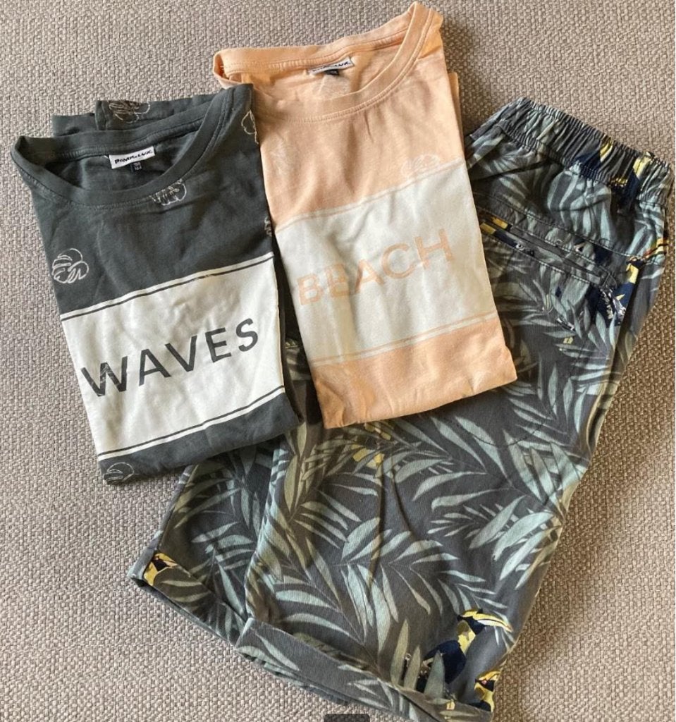 Pomp de Lux zomer set t-shirts + korte broek jongens 158/164, Gebruikt, Ophalen of Verzenden, Setje, Pomp de Lux
