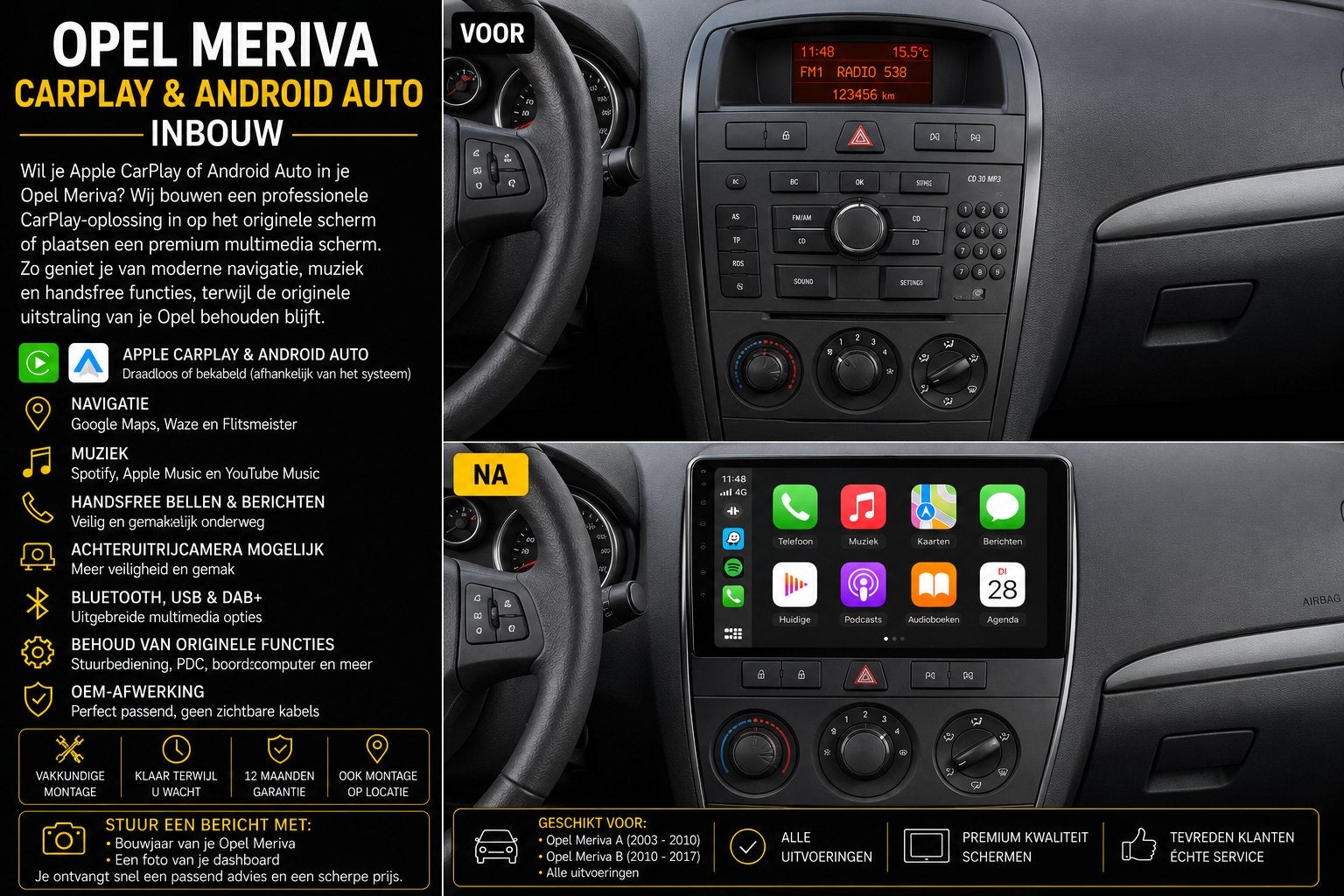 Opel Meriva CarPlay & Android Auto Inbouw, Ophalen, Nieuw
