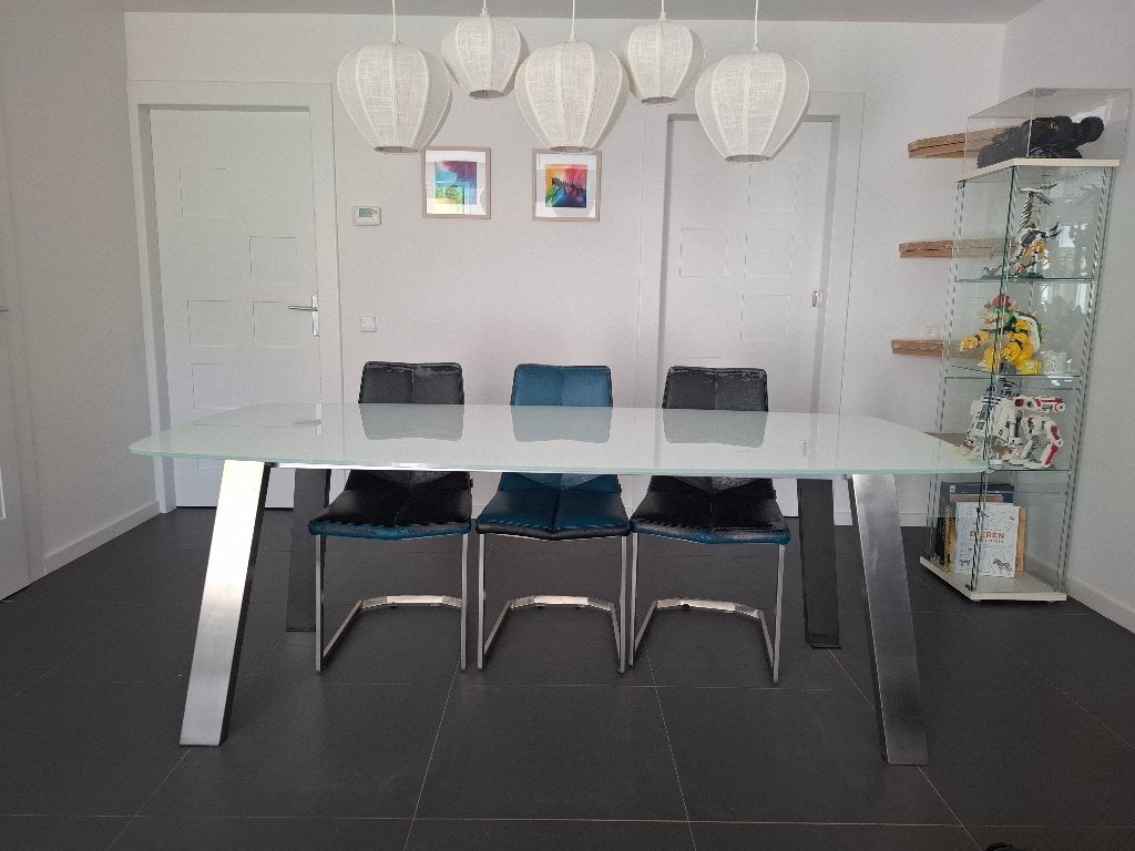 Glazen eettafel, Huis en Inrichting, Tafels | Eettafels, Ophalen, Gebruikt, 200 cm of meer, 50 tot 100 cm