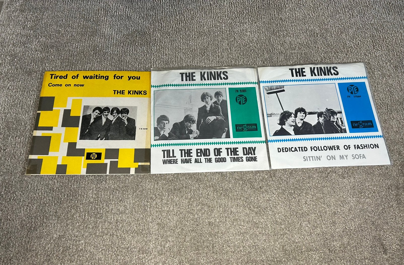 Kavel 3x kinks singles 7”, Gebruikt, Pop, EP, Fotohoes