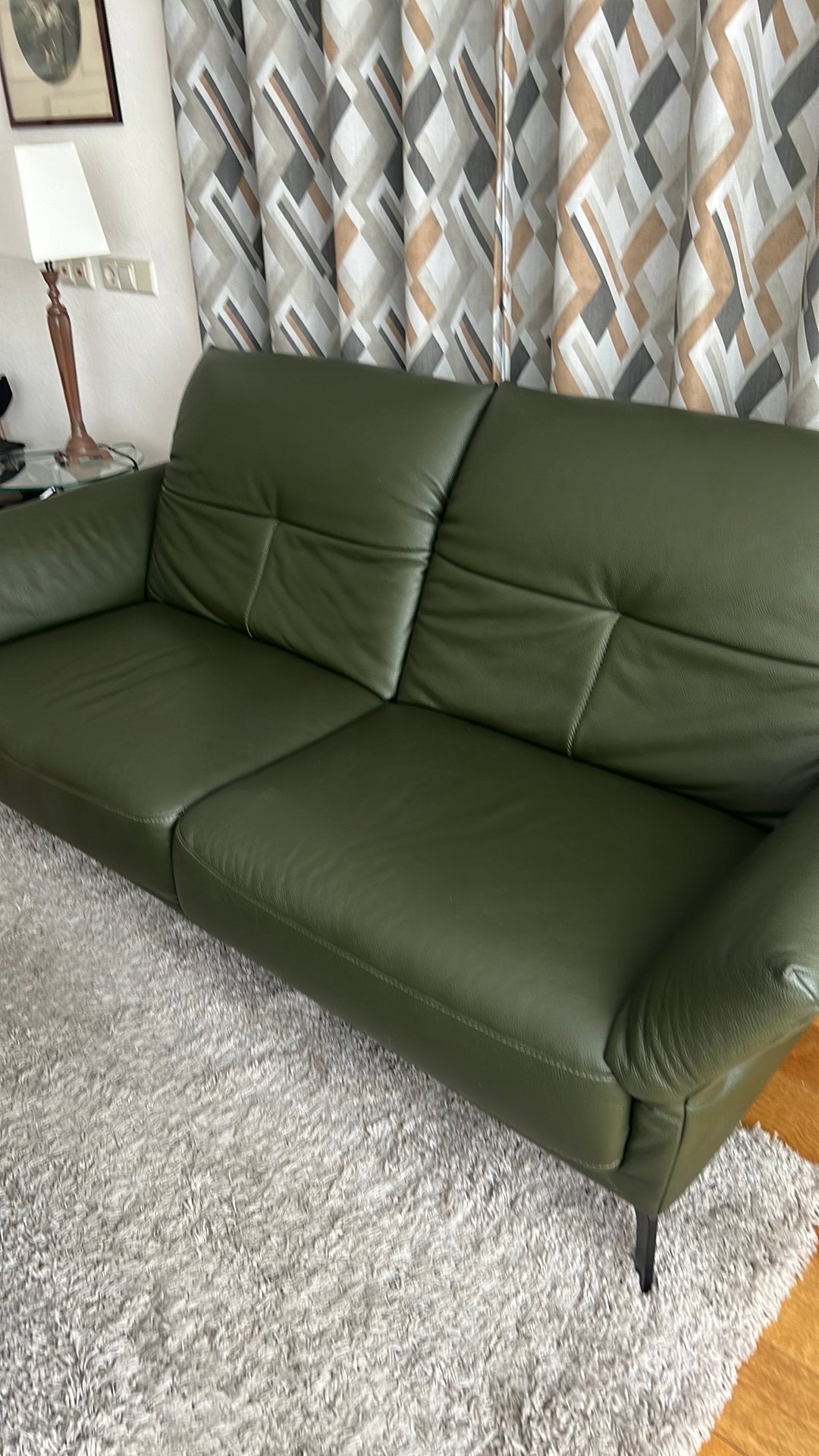 Bank leer groen, Ophalen, Zo goed als nieuw, Rechthoekig, 200 cm of meer