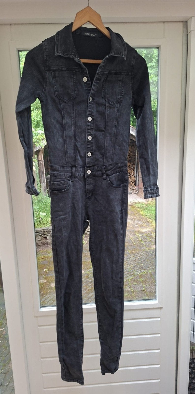 Zwarte spijker jumpsuit van Dejacque-Nina Carter, Nina Carter, Ophalen, Zo goed als nieuw, Zwart