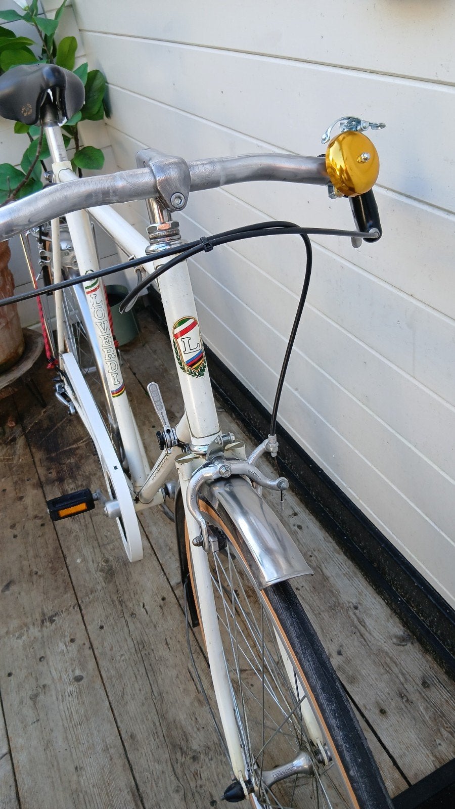 Vintage racefiets, wit, met bagagedrager, Ophalen