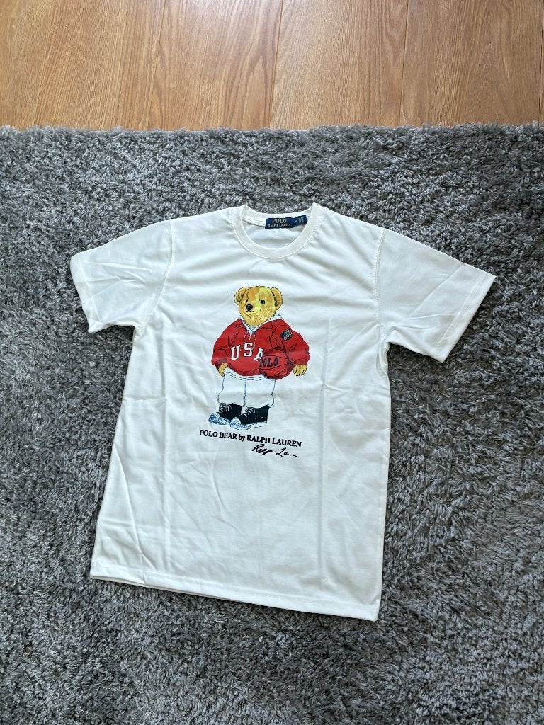 Ralph Lauren T-Shirt Wit met Beer Frontprint in Maat M, Maat 48/50 (M), Wit, Ophalen of Verzenden, Zo goed als nieuw