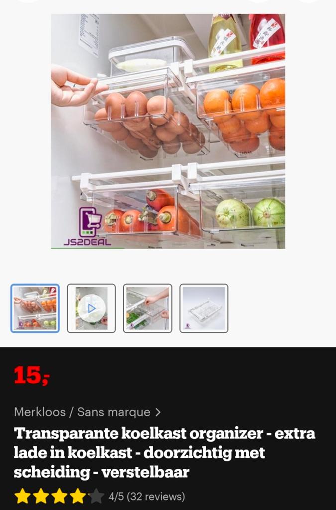 Koelkast organizer, 3 lades, als nieuw, Ophalen, Zo goed als nieuw